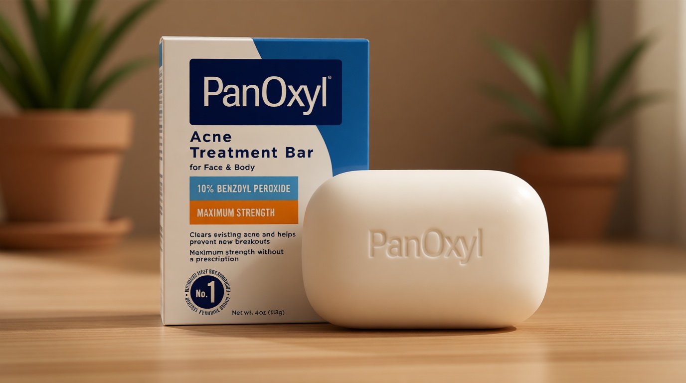 PanOxyl Acne Treatment Bar with 10% Benzoyl Peroxide, Maximum Strength Bar Soap for Face, Chest and Back, Benzoyl Peroxide Soap Body Wash, Vegan, For Acne Prone Skin, 4 oz