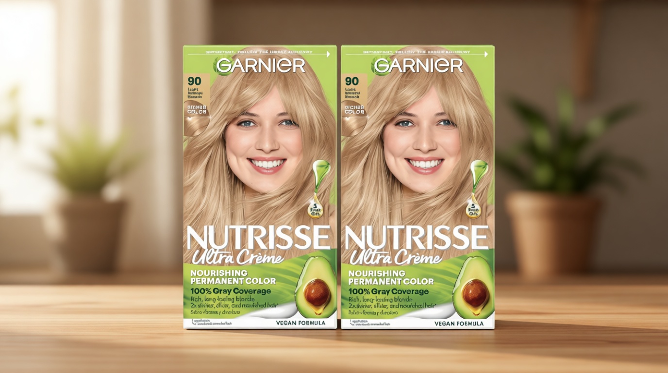 Garnier Nutrisse Ultra Crème Hair Color, Permanent Hair Dye with 100% Gray Coverage, Vegan & Cruelty-Free, 90 Light Natural Blonde (Macadamia), 2 Count