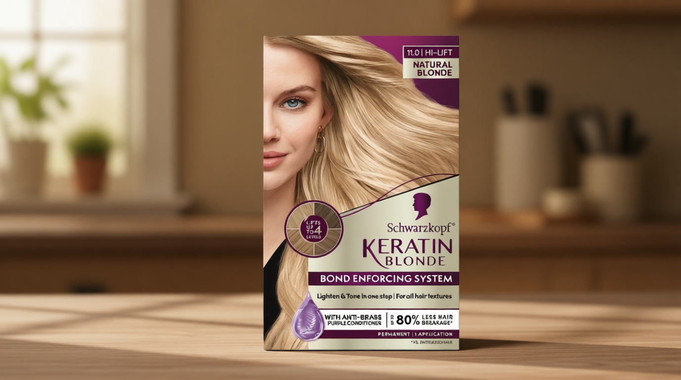 Schwarzkopf Keratin Blonde Hair Dye, 11 High Lift Natural Blonde, Professional Quality Permanent Hair Color, Bond Enforcing System, Pre-Color Serum & Purple Conditioner Included