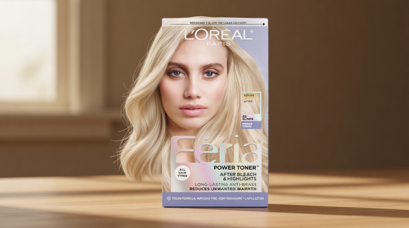 L’Oreal Paris Feria Long-Lasting Anti Brass Power Hair Toner, Ammonia Free Demi Permanent Hair Color, Ice Blonde Hair Toner, 1 Application