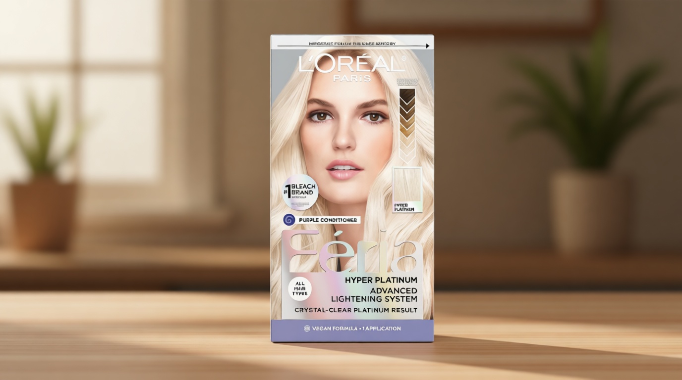 L'Oreal Paris Feria Hyper Platinum Advanced Lightening System Hair Bleach, Lifts Up To 8 Levels, Includes Anti Brass Purple Conditioner, 1 Hair Dye Kit