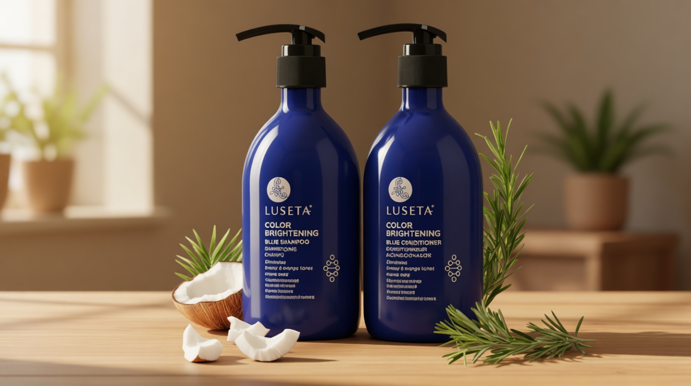 Luseta Blue Shampoo & Conditioner Set - Color Brightening for Brassy and Brunette Treated Hair, Revive Cool Tones, 2x 16.9oz