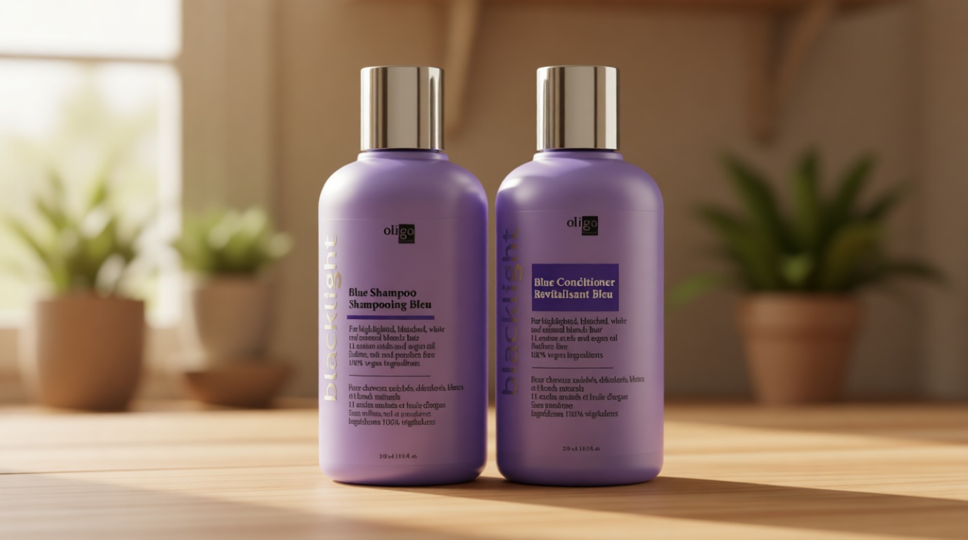 Oligo Professionnel - Blacklight Blue Shampoo & Conditioner for blondes - Sulfate-Free - Vegan - Eliminate brassy tones - Refresh Faded Highlights - Argan oil - Hydrating Formula - 8.5oz DUO BUNDLE
