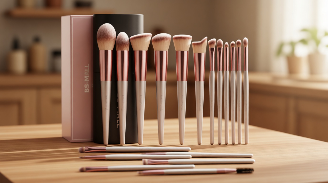 BS-MALL Makeup Brush Set 18 Pcs Professional Foundation Powder Concealers Eyeshadow Blush Synthetic Makeup Brushes with Labeled instruction Black Case Upgraded Version