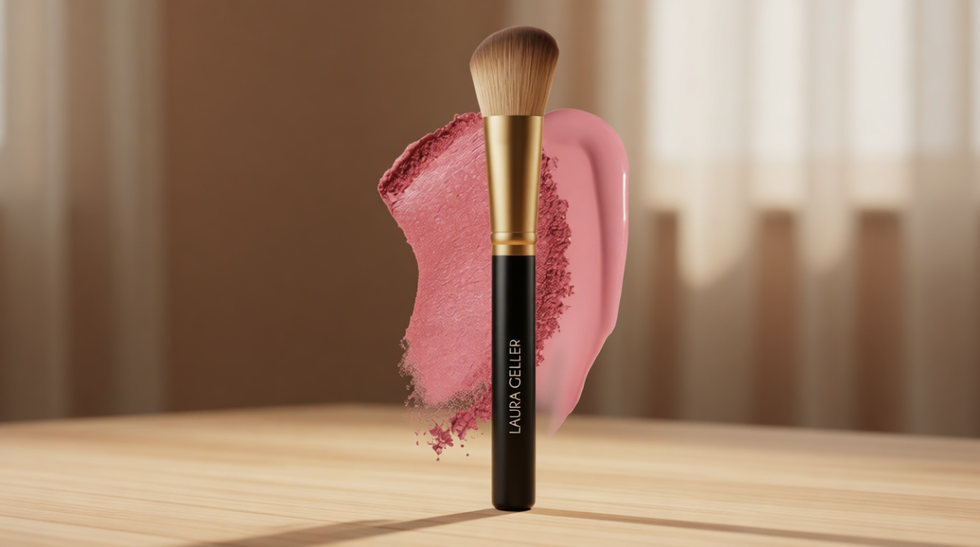 LAURA GELLER NEW YORK Angled Blush Brush with Black Wooden Handle & Dense Bristles for Makeup Application