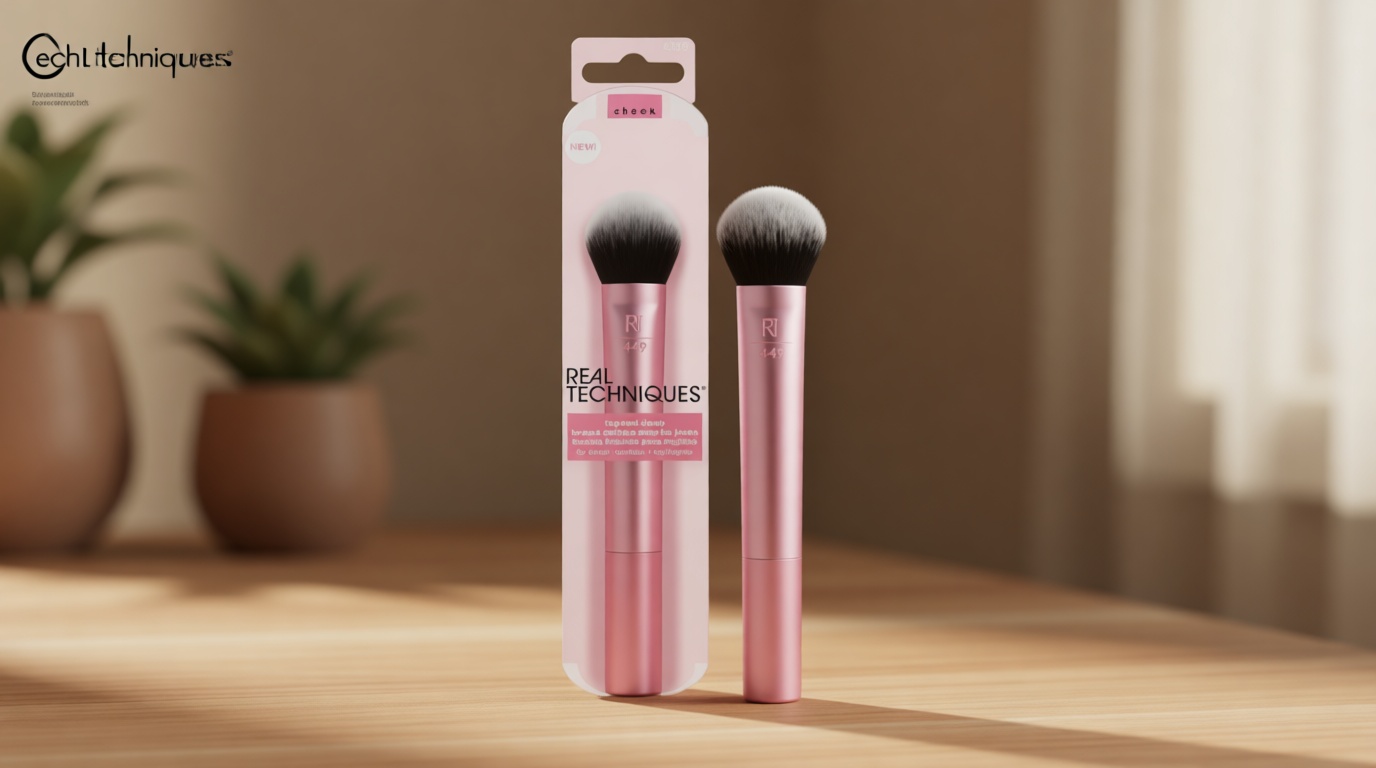 Real Techniques Tapered Cheek Brush, RT 449 Fluffy Blending Brush for Powder Blush & Highlighter, UltraPlush Synthetic Bristles, Vegan & Cruelty-Free Makeup Brush, 1 Count