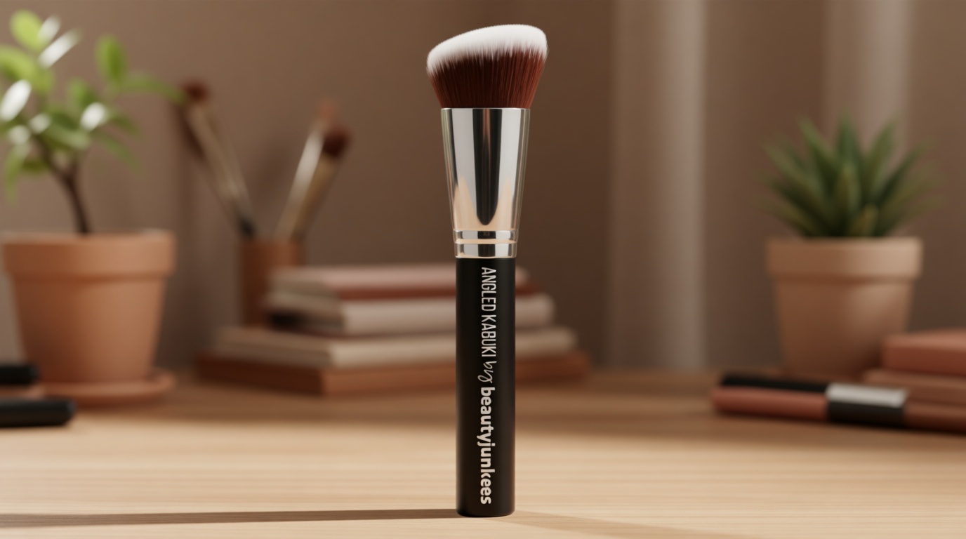 Beauty Junkees Angled Blush Brush for Cream, Liquid, Powder Makeup, Dense Synthetic Bristles to Stipple and Blend for Buildable Pigmented Color