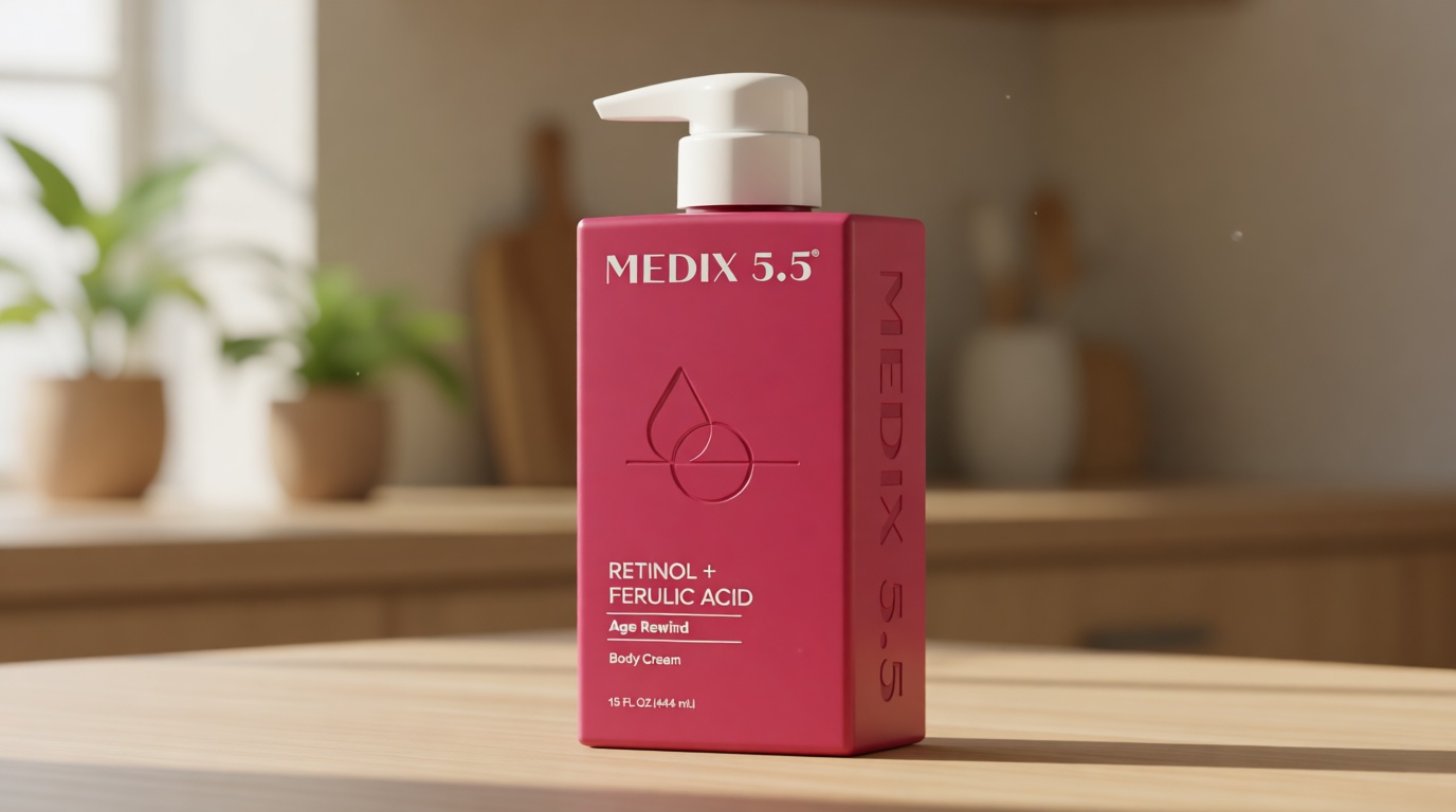 Medix 5.5 Retinol Body Lotion Firming Moisturizer | Crepey Skincare Treatment | Retinol Body Cream | Anti Aging Firming Cream For Women Targets Look Of Crepe Skin, Wrinkles, & Sagging Skin, 15 Fl Oz