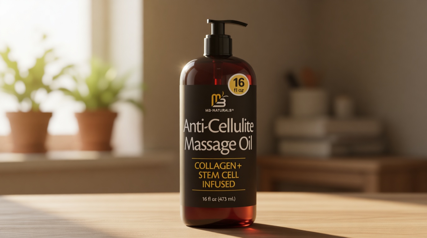 Firming Body Massage Oil with Collagen & Stem Cell – Helps Smooth The Appearance of Cellulite & Improve Skin Texture – Refreshing Aromatherapy Body Oil for Legs & Full Body – 16 Fl Oz