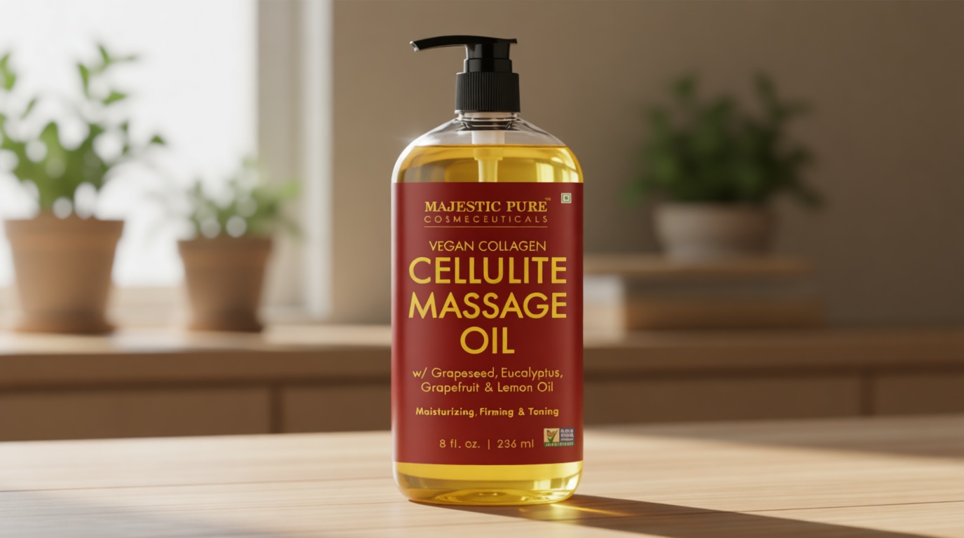 Majestic Pure Cellulite Massage Oil for Massage Therapy- Refreshing and Relaxing- Natural Oils with Grapeseed, Eucalyptus, Grapefruit & Lemon Oil- All Skin Types- Men and Women Massage Lotion- 8 fl oz