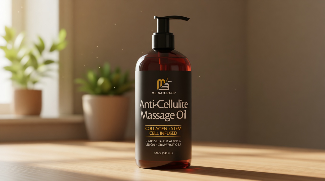 Firming Body Massage Oil with Collagen & Stem Cell – Helps Smooth the Appearance of Cellulite & Improve Skin Texture – Refreshing Aromatherapy Body Oil for Legs & Full Body – 8 Fl Oz by M3