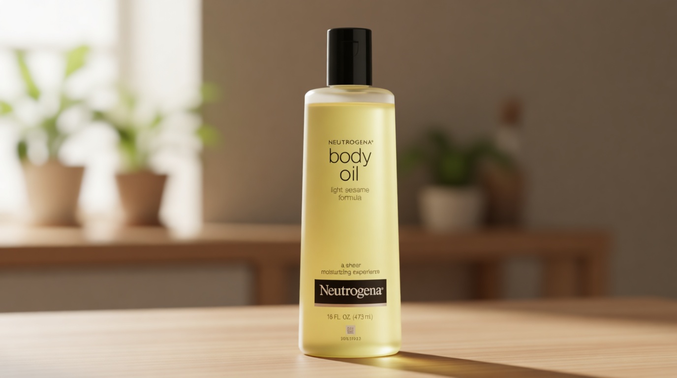 Neutrogena Body Oil Light Sesame Formula, 16 fl oz, Radiant Glow Moisturizer for Dry Skin, Bath & Shower Oil For Smooth and Hydrated Skin