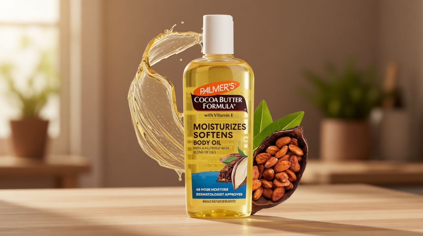 Palmer's Cocoa Butter Moisturizing Body Oil with Vitamin E, Radiant Looking Glow and Skin Hydration, Instant Absorption, Bath, Body and Shower, 8.5 Ounces
