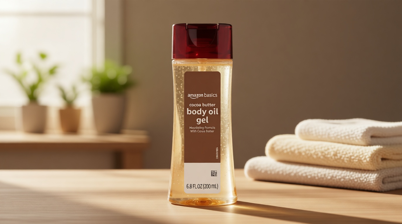 Amazon Basics Body Oil Gel with Cocoa Butter, Paraben Free, for Very Dry Skin, 6.8 Fl Oz, 1-Pack (Previously Solimo)