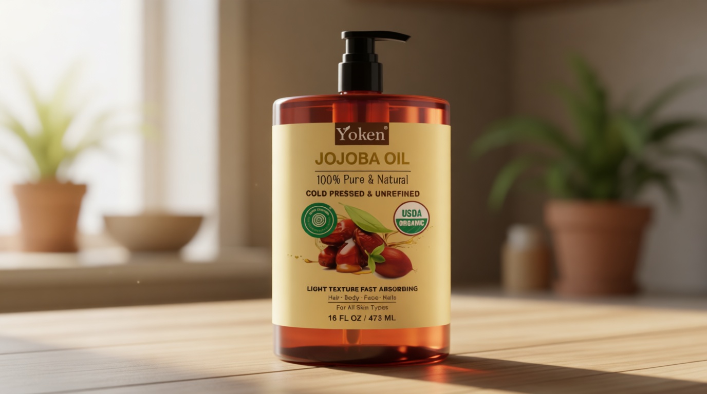 Yoken Pure Jojoba Oil Organic USDA Certified 16 fl oz, 100% Natural Jojoba Oil for Hair, Skin & Face, Cold Pressed Unrefined, Deeply Body Moisturizer Jojoba Carrier Oils for Essential oil Mixing USDA Organic EWG Verified