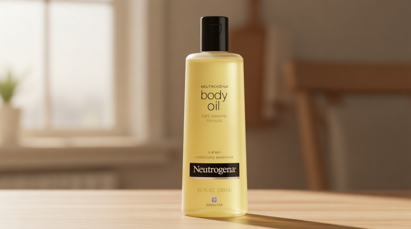 Neutrogena Body Oil Light Sesame Formula, 8.5 fl oz, Radiant Glow Moisturizer for Dry Skin, Bath & Shower Oil For Smooth and Hydrated Skin