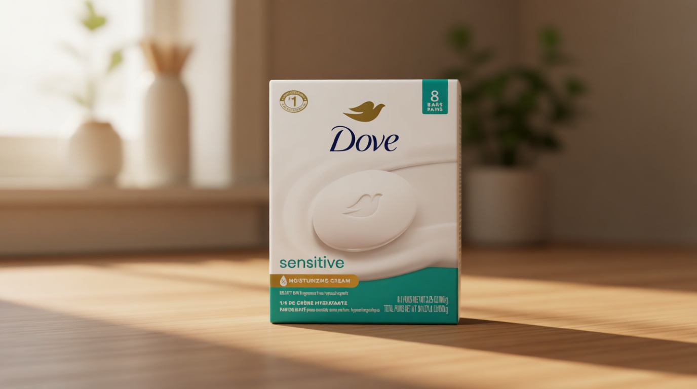 Dove Beauty Bar Soap Sensitive, 8 Bars for Sensitive Skin, Fragrance Free and Hypoallergenic 3.75 oz