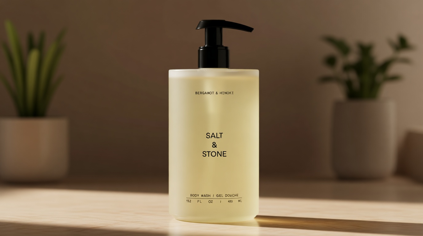Salt & Stone Body Wash with Antioxidants for Deep Moisture | For Women & Men, Sulfate, Paraben, & Dye Free, Leaving Skin Soft and Hydrated | Bergamot & Hinoki 15.2 fl oz