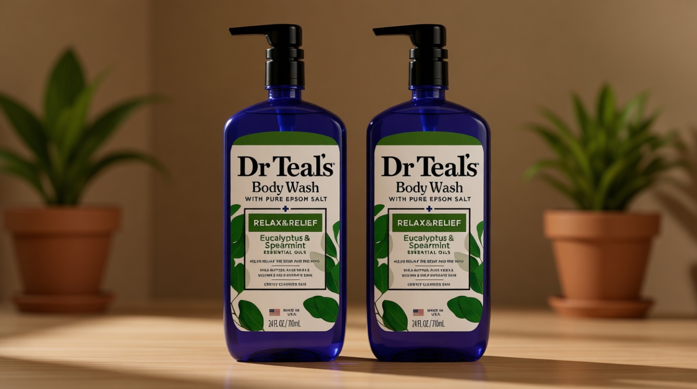 Dr Teal's Body Wash with Pure Epsom Salt, Relax & Relief with Eucalyptus & Spearmint, 24 fl oz (Pack of 2)