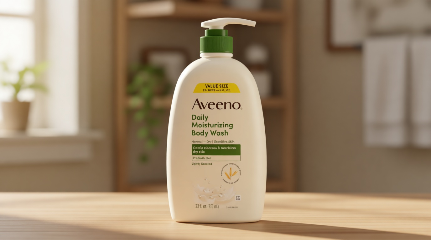 Aveeno Daily Moisturizing Body Wash for Dry & Sensitive Skin + Prebiotic Oat, Body Wash Gently Cleanses & Nourishes Dry Skin, Lightly Scented, Value Size, 33 fl. oz