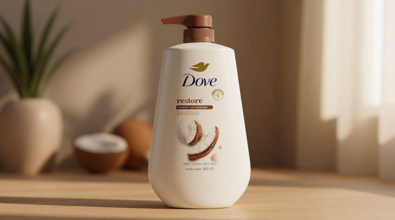 Dove Body Wash with Pump Restore Coconut & Cocoa Butter for 24hr Lotion-Soft Skin Moisturizing Skin Cleanser with No Sulfates No Parabens 30.6 Oz