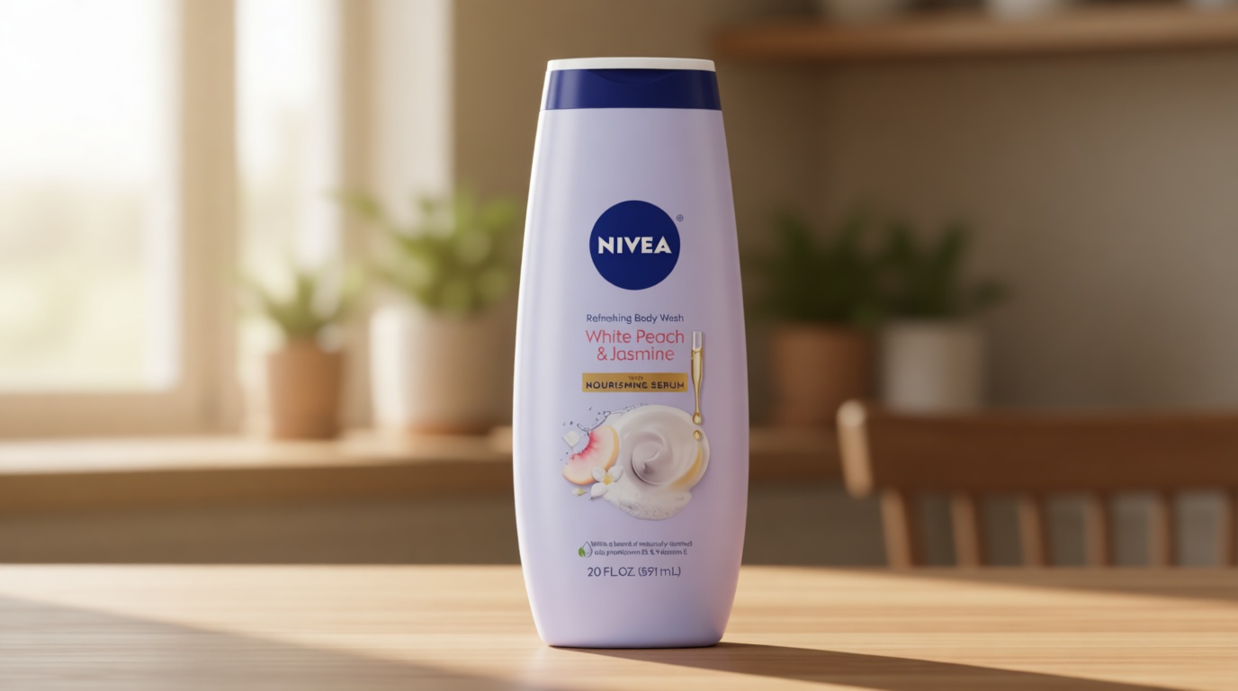 NIVEA Refreshing White Peach and Jasmine Body Wash with Nourishing Serum, Scented Body Wash for Women, Enriched with Provitamin B5 and Vitamin E, 20 Fl Oz Bottle