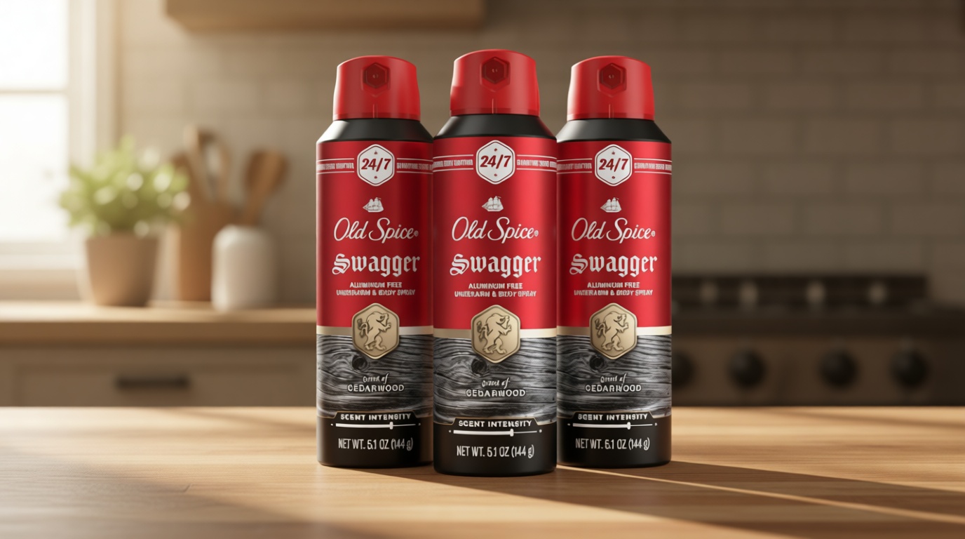 Old Spice Aluminum Free Body Spray for Men, 24/7 Signature Scent & Lasting Freshness, All-Day Odor Protection, Easy Application, Swagger with Cedarwood, Apple, & Fresh Herbs Scent, 5.1 oz (Pack of 3)