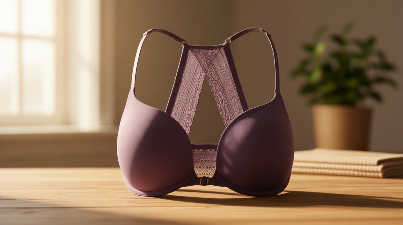 DOBREVA Women's Push Up Bra Racerback Front Closure Bras Plunge Underwire Tshirt Padded Lace