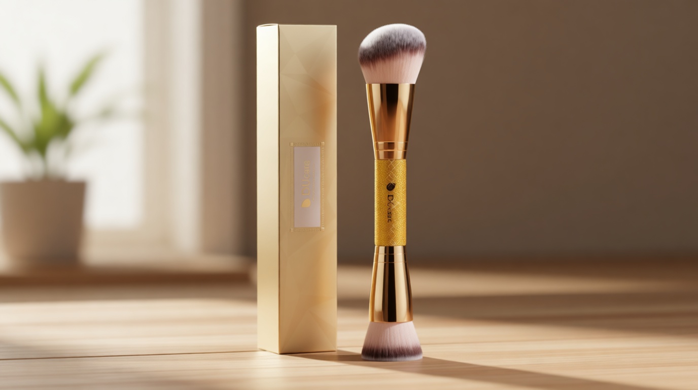 DUcare Dual End Foundation Contour Bronzer Brush, Gold Glitter Handle Double Ended Professional Face Makeup Tool for Liquid Cream Powder