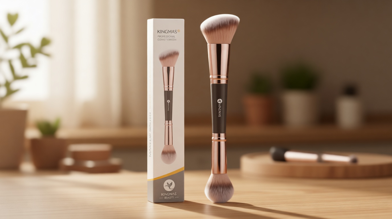 KINGMAS Foundation Makeup Brush, Double Ended Bronzer Brush Angled & Round Contour Brushes for Beauty Blending Liquid Powder, Concealer Cream Cosmetics Blush (Brown)
