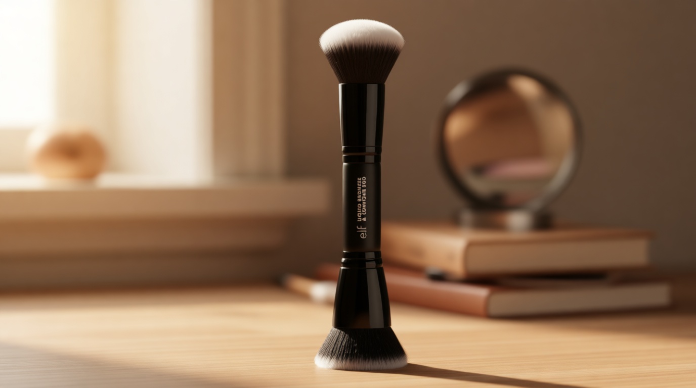 e.l.f. Liquid Bronzer & Contour Duo Brush, Silky Highly Pigmented Formula with Dual-ended Makeup Brush, Synthetic Bristles, 100% Vegan and Cruelty-Free