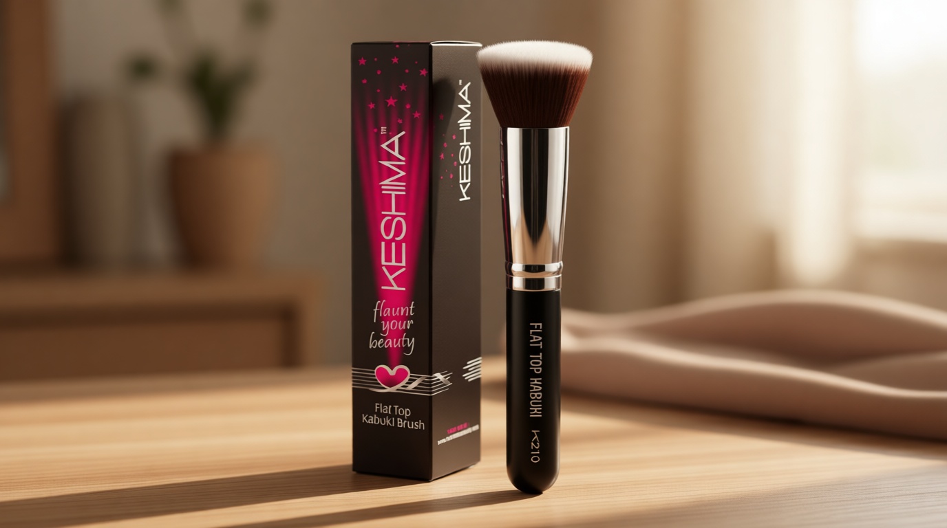 Flat Top Kabuki Foundation Brush By KESHIMA - Premium Makeup Brush for Liquid, Cream, and Powder - Buffing, Blending, and Face - 1.2" Top Diameter