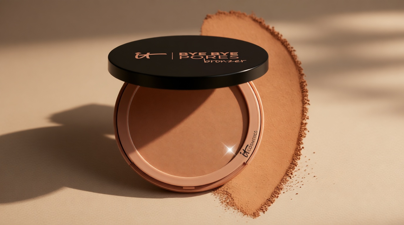 IT Cosmetics Bye Bye Pores Anti-Aging Bronzer, Diffuses Look of Pores + Fine Lines, Sun-Kissed Glow Face Makeup Powder, Oil-Free, Talc-Free, With Hyaluronic Acid – Universal Shade, 0.3 oz
