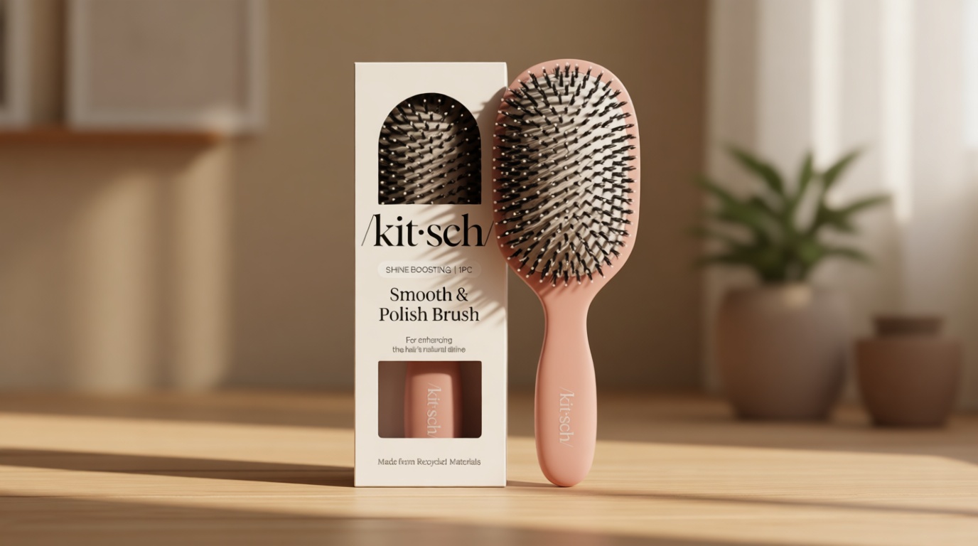 Kitsch Smooth & Polish Brush – Dual Bristle Detangler Brush, Shine & Frizz Control – Vegan Boar & Nylon Hair Brush with Cushioned Pad for Scalp Massage – Hair Care Tool for All Hair Types - Terracotta