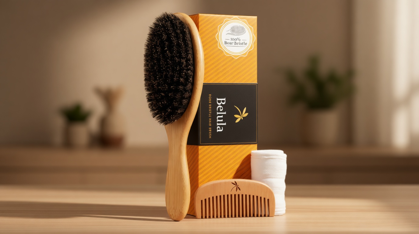 Belula 100% Boar Bristle Hair Brush Set (Medium). Soft Natural Bristles for Thin and Fine Hair. Restore Shine And Texture. Wooden Comb, Travel Bag and Spa Headband Included!