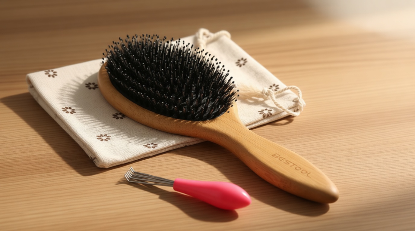 BESTOOL Hair Brush-Boar Bristle Hair Brushes Natural Bamboo Wooden Cushion Massage Anti Static Large Paddle Hairbrush for Women Men and Kid (Round) ClimatePartner certified