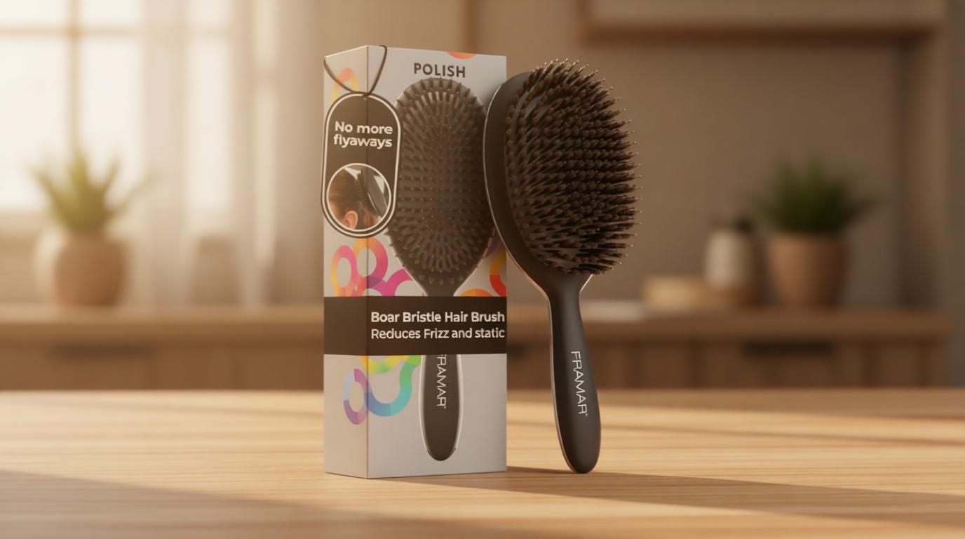 FRAMAR Soft Boar Bristle Hair Brush For Women – Boars Hair Brush For Women, Boar Brush For Fine Hair, Hairbrush For Fine Hair, Soft Bristle Brush For Slick Back, Volume and Shine - Black