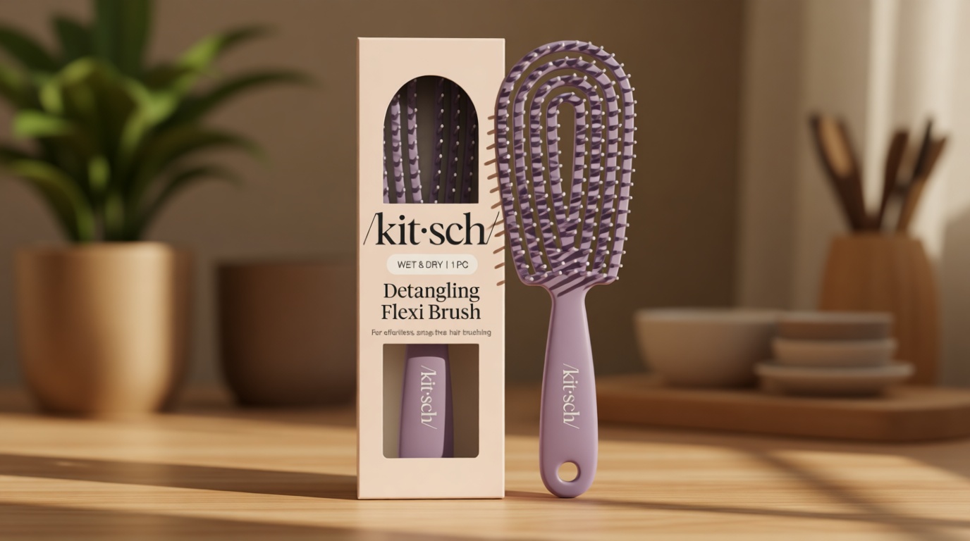 Kitsch Hair Brush Detangler – Flexi Flow Hair Brush for Women, Men & Kids | Detangling Brushes for Curly Hair with Bendable Frame, Bounce Curl Defining Brush for Wet or Dry Strands - Soft Violet