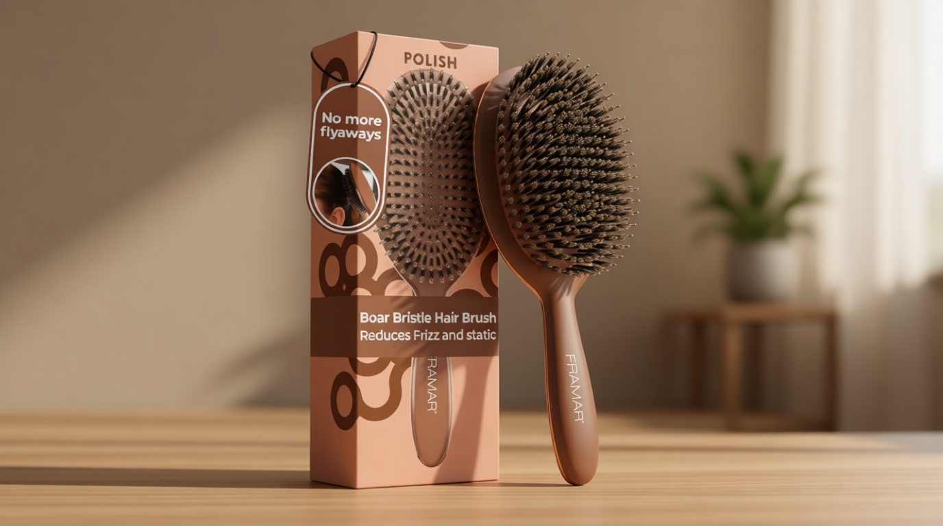 FRAMAR Soft Boar Bristle Hair Brush For Women – Boars Hair Brush For Women, Boar Brush For Fine Hair, Hairbrush For Fine Hair, Soft Bristle Brush For Slick Back, Volume and Shine - Chocolate