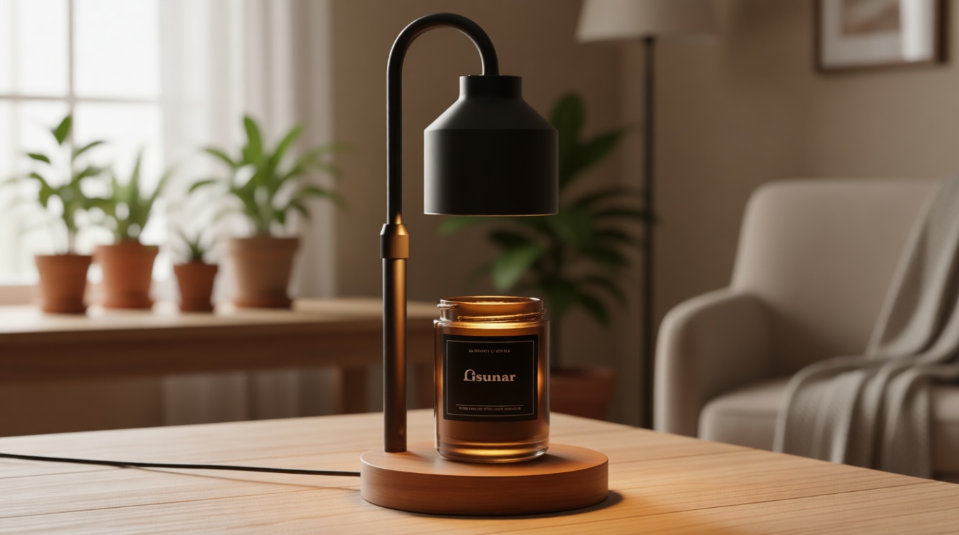 LISUNAR Electric Candle Warmer Lamp Black, Candle Lamp Warmer with Timer, Wax Warmer Lamp for Jar Candles, Adjustable Height Candle Light Warmer with 2 Bulbs