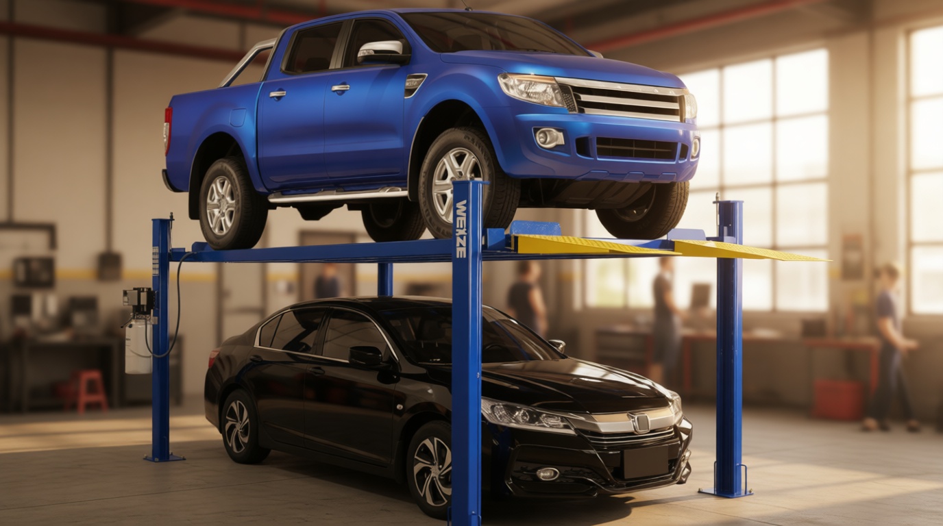 WEIZE 8500LBS 4 Post Vehicle Lift with Moving Casters, 110V/60Hz 1.5 HP Motor, Single Point Release, 71'' Max Lifting Height Portable 4 Post Auto Car Lift for Home Garage, Auto Shop, Vehicle Parking