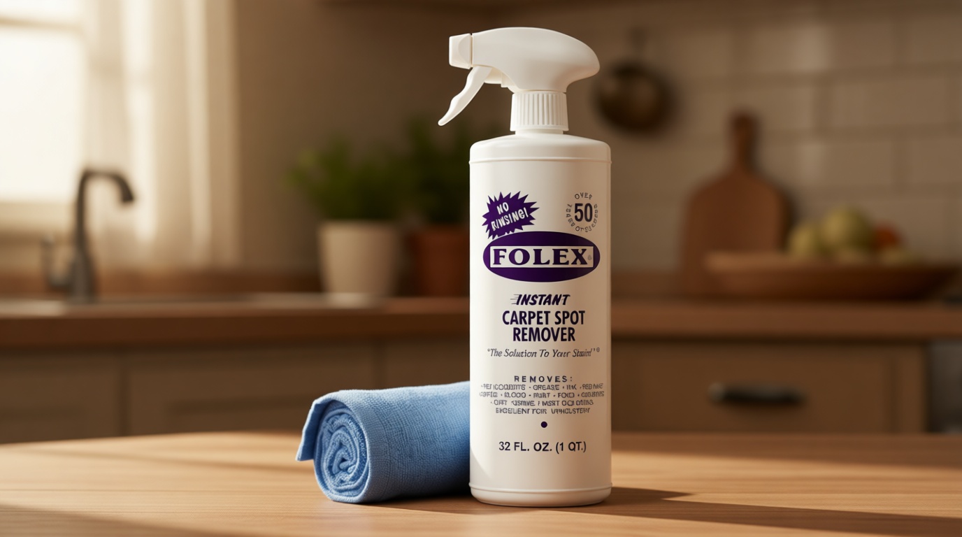 FOLEX Instant Carpet Spot Remover 32 oz – Powerful Stain Remover for Carpets, Upholstery & Rugs – Eliminates Pet Stains, Grease, Red Wine, Food, Makeup & More – With Reusable Cleaning Cloth – 1 Pack