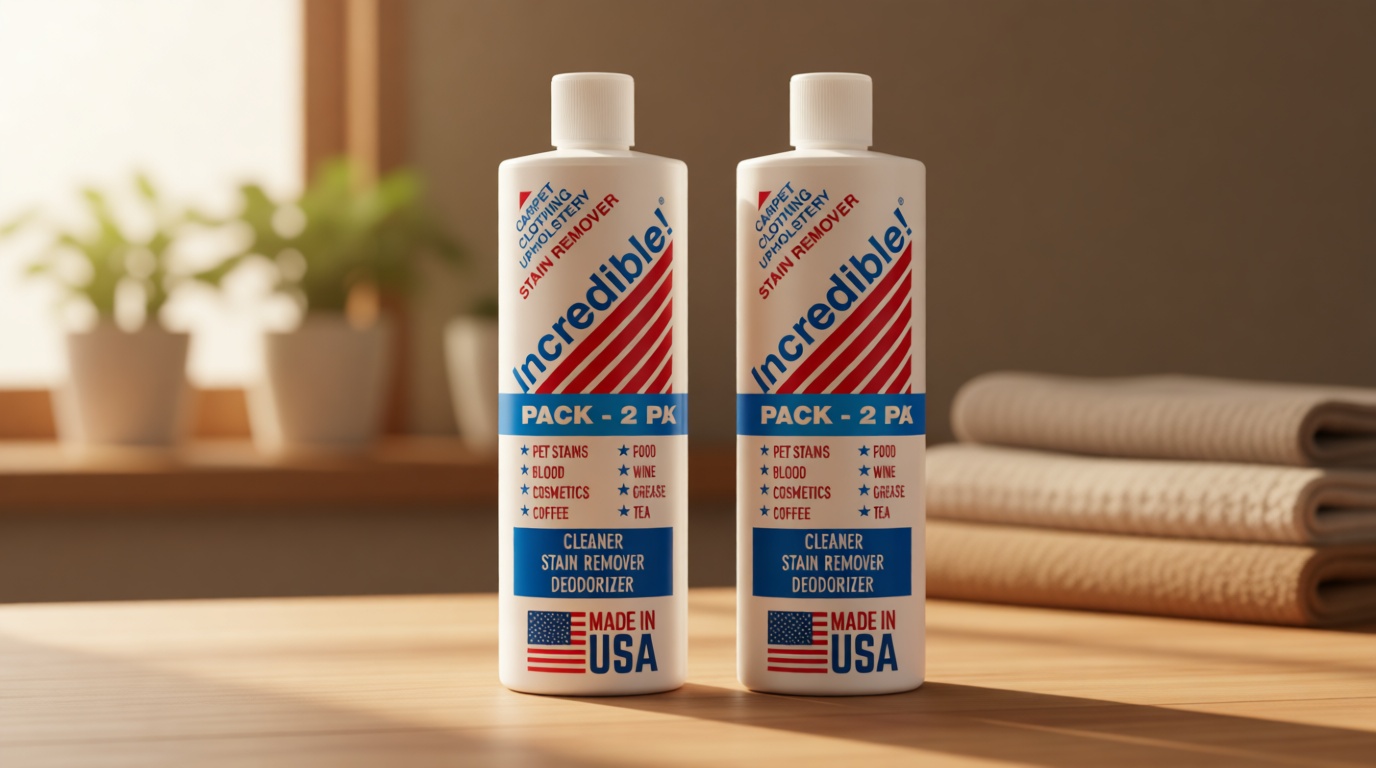 INCREDIBLE! Stain Remover - Instant Spot Remover For New and Old Stains - Blood, Red Wine, Coffee, Urine, Cosmetics, Pet Stains and Odor Eliminator - Carpets, Mattress, Laundry, 16.oz (2 Pack)