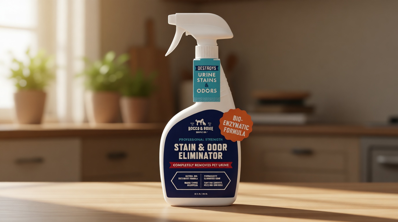 Rocco & Roxie Supply Co. Stain & Strong Odor Eliminator, Enzyme Cleaner, Pet Odor Eliminator for Home - Carpet Stain Remover for Cats & Dog Pee - Urine Destroyer - Carpet Cleaner Spray Clear, 32 Fl Oz