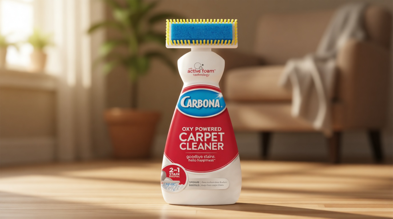 Carbona 2-in-1 Oxy-Powered Carpet Cleaner (13.5 Fl Oz), Spot Cleaner with Dual Sponge & Bristle Applicator for Targeted Cleaning, Fast Formula