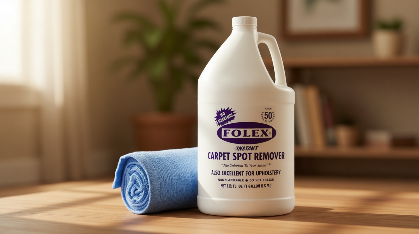 FOLEX Instant Carpet Spot Remover 128 oz - Powerful Stain Remover for Carpets, Upholstery & Rugs - Eliminates Pet Stains, Grease, Red Wine, Food, Makeup & More - With Reusable Cleaning Cloth - 1 Pack