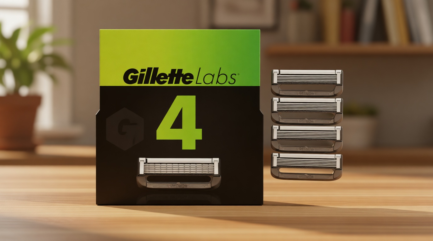 Gillette Labs Mens Razor Blade Refills Compatible with Gillette Labs Razors - 4 Cartridges With Exfoliating Bar