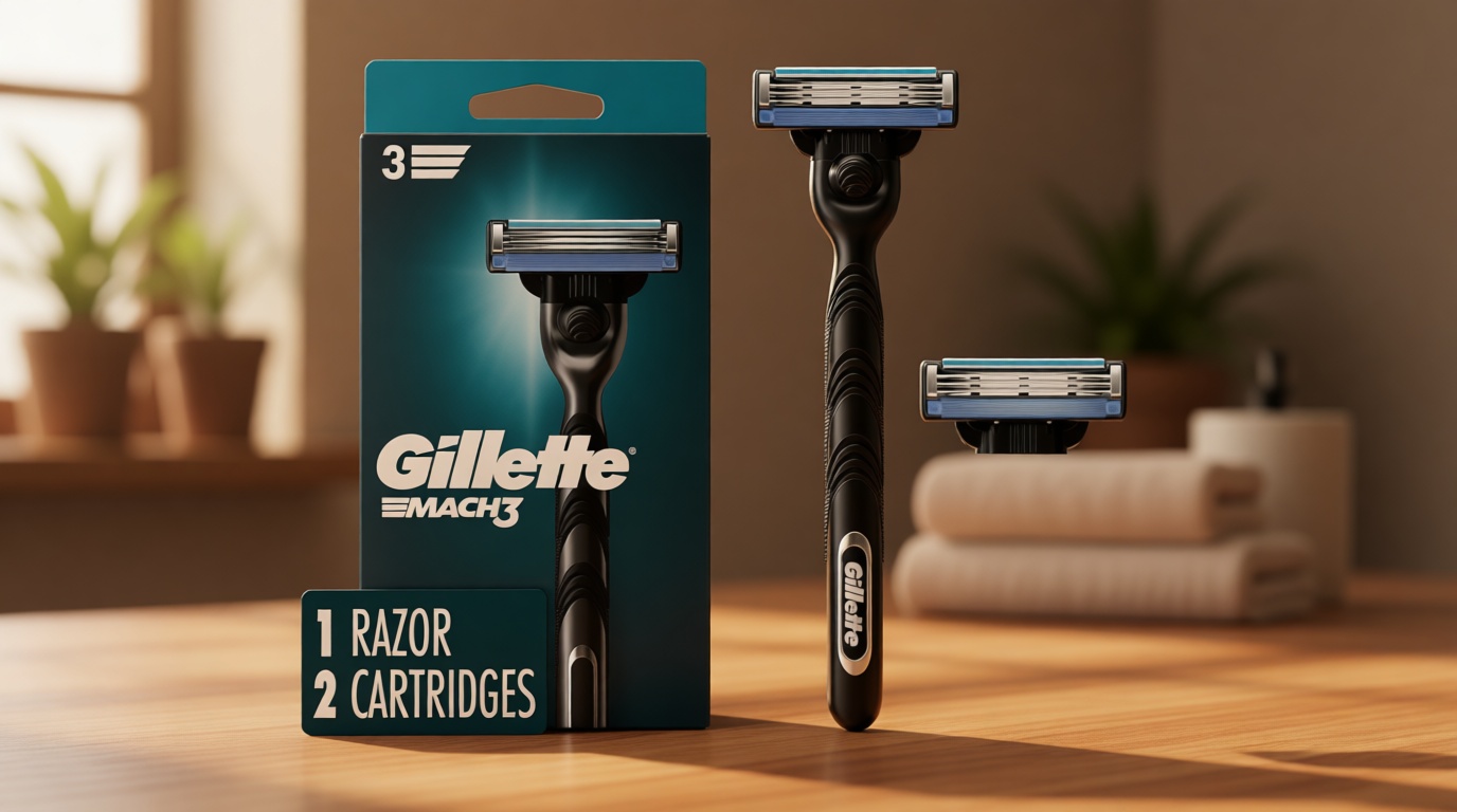 Gillette Mach3 Razor for Men, 1 Razor Handle + 2 Blade Refills