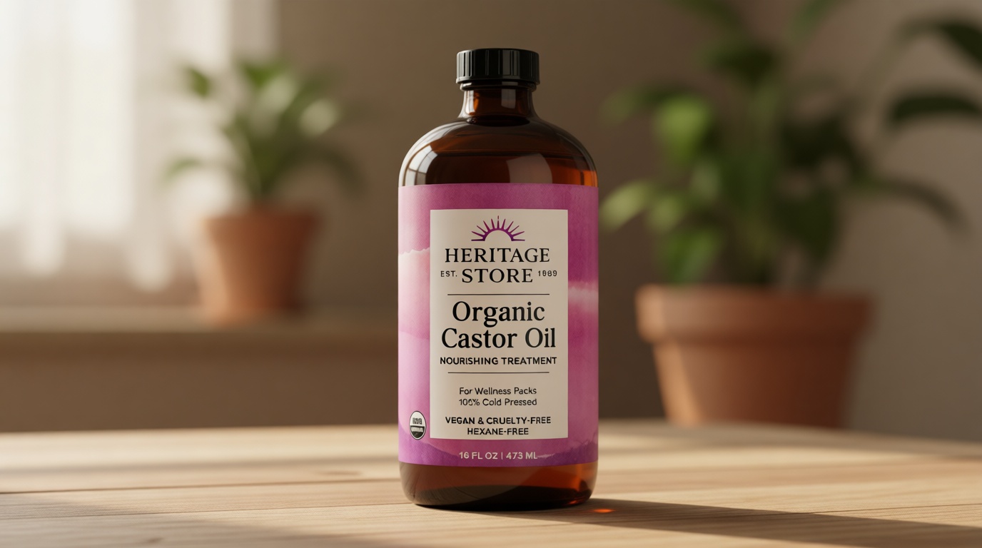 HERITAGE STORE Organic Castor Oil - Glass Bottle - Nourishing Treatment for Hair and Skin - Eyelash Serum for Eyelashes, Brows, Castor Oil Packs - Cold Pressed, Hexane Free, Vegan 16oz USDA Organic