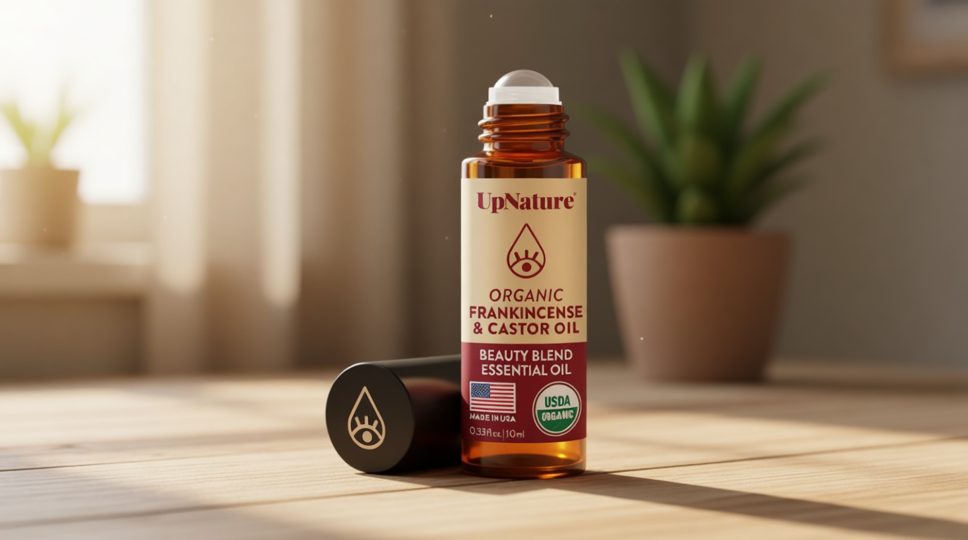 UpNature Beauty Castor Oil Roll On Eye Roller - 100% Organic Frankincense and Castor Oil for Face, Dark Circles, Fine Lines, Under Eyes and Skin USDA Organic